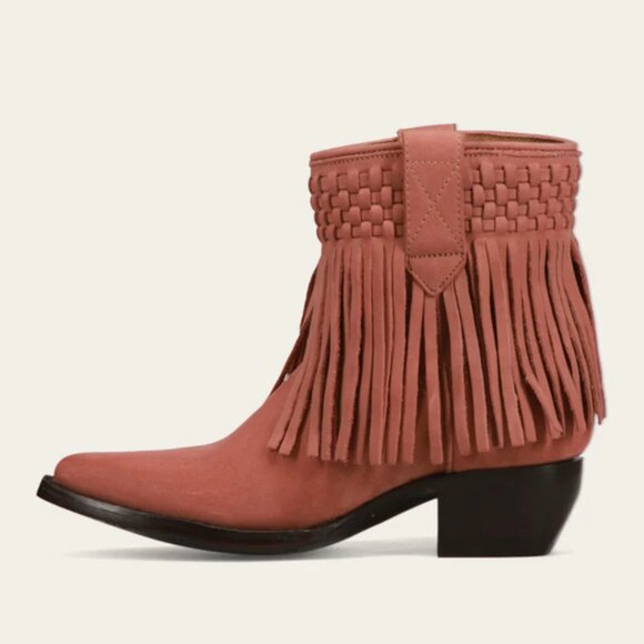 NEW FRYE Nubuck Leather Sacha Short Fringe Boots rose for women 12511 12M6 - Picture 4 of 10
